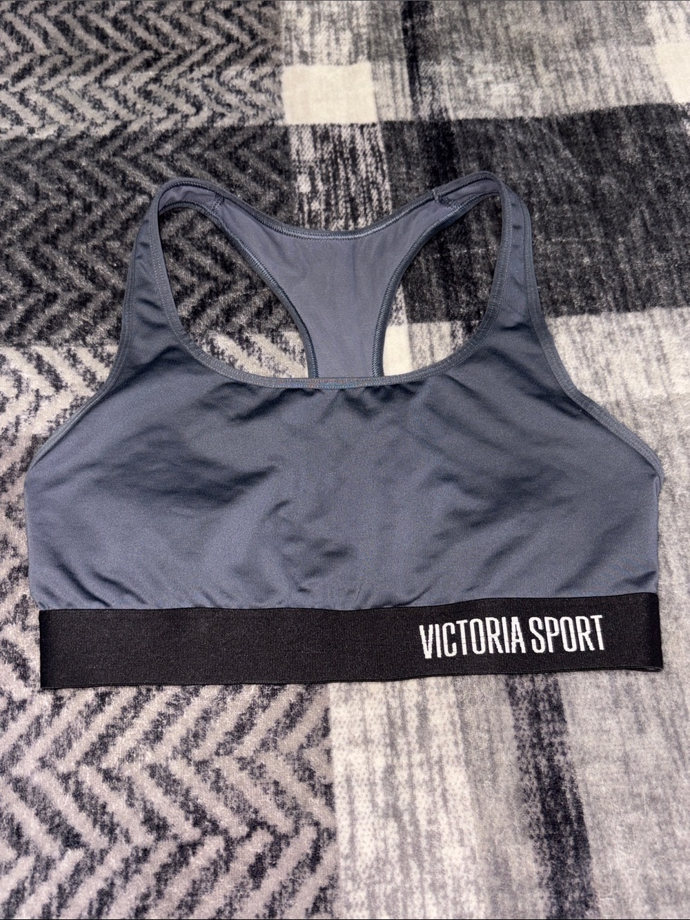 Victoria's Secret Blue Racerback Sports Bra with Black Branded Band